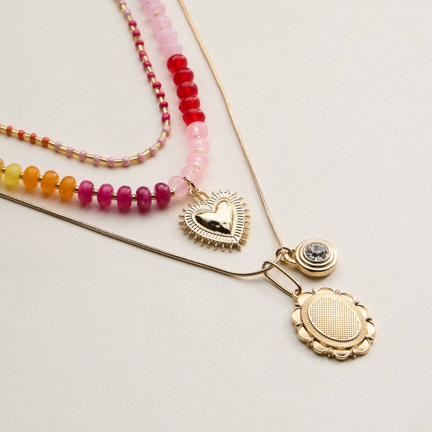 Layered Beaded and Pendant Necklace Set