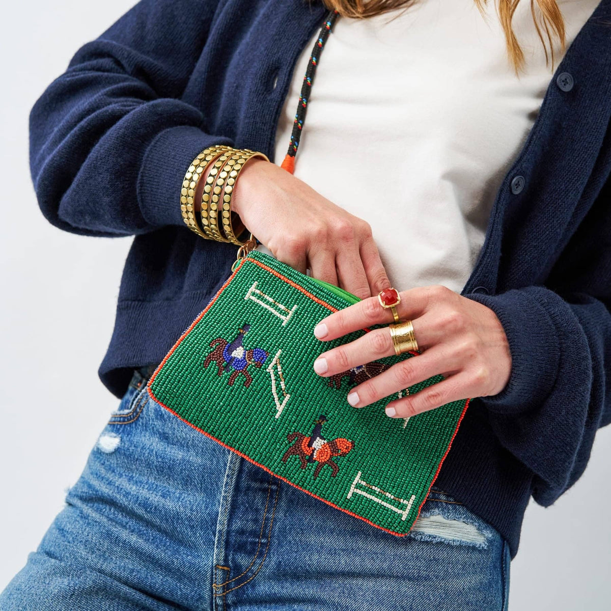 Leila Horse Seed Bead Clutch With Strap
