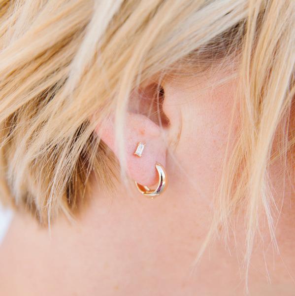 Thickies - 14 mm Huggies 14k gold filled or sterling silver Safe for sensitive skin Unique clasp has no post when earrings are closed, allowing for comfortable wear and sleep without having to remove earrings