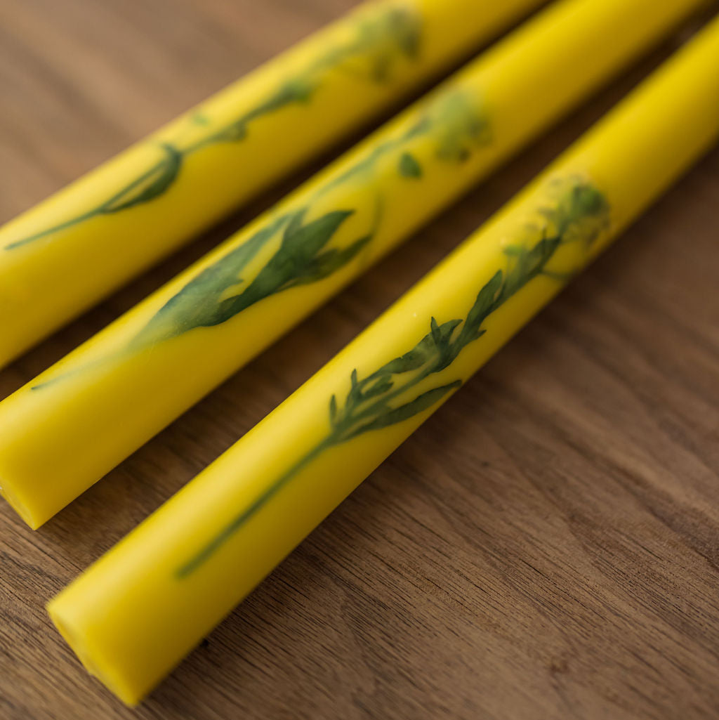 Floral Inlaid Tapered Candle - Set of 3