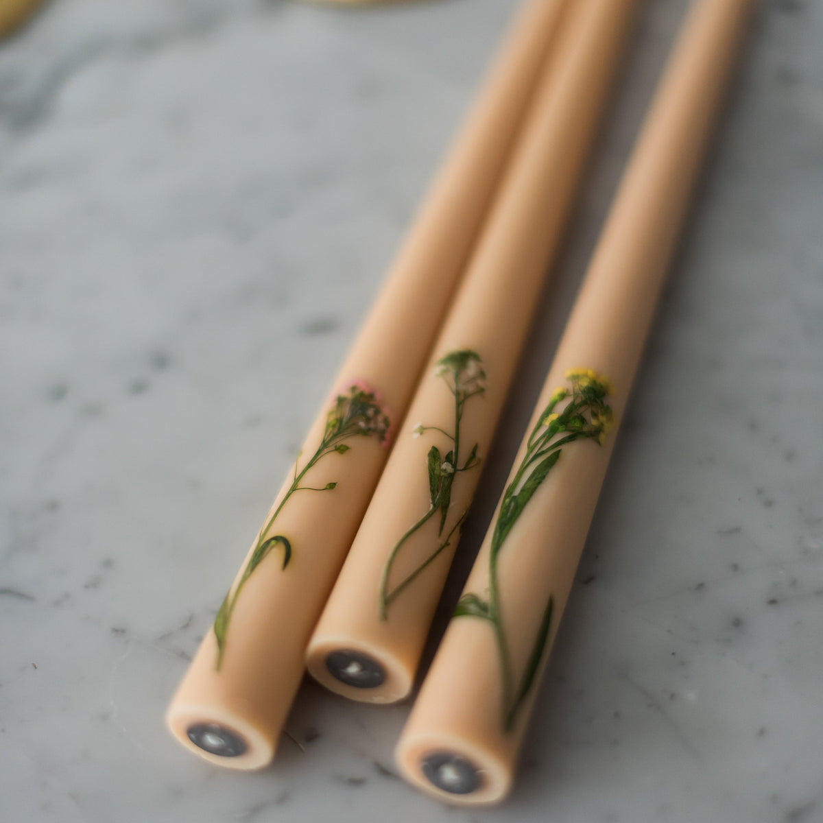 Floral Inlaid Tapered Candle - Set of 3