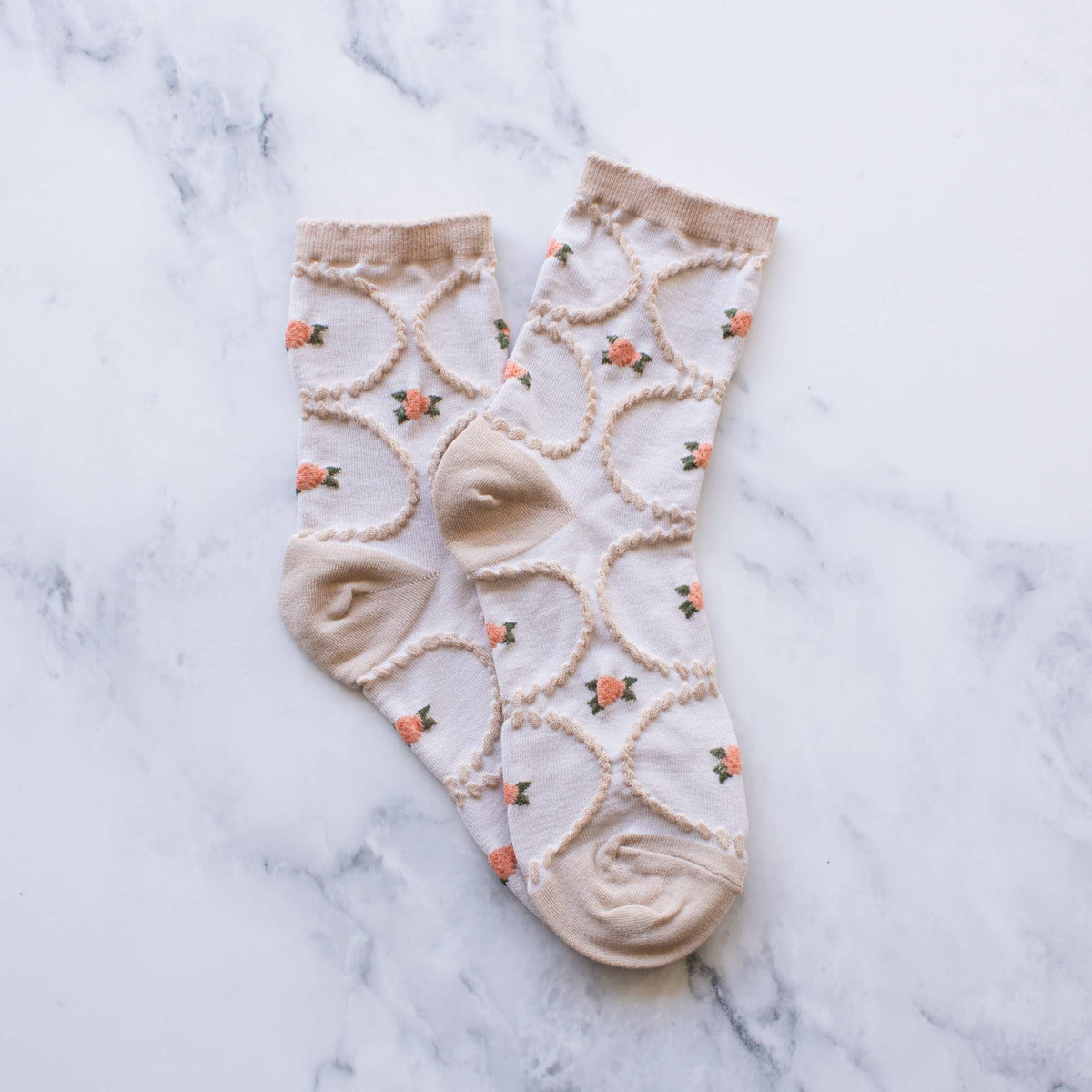 Women's Antique Floral Casual Socks , beige / coral