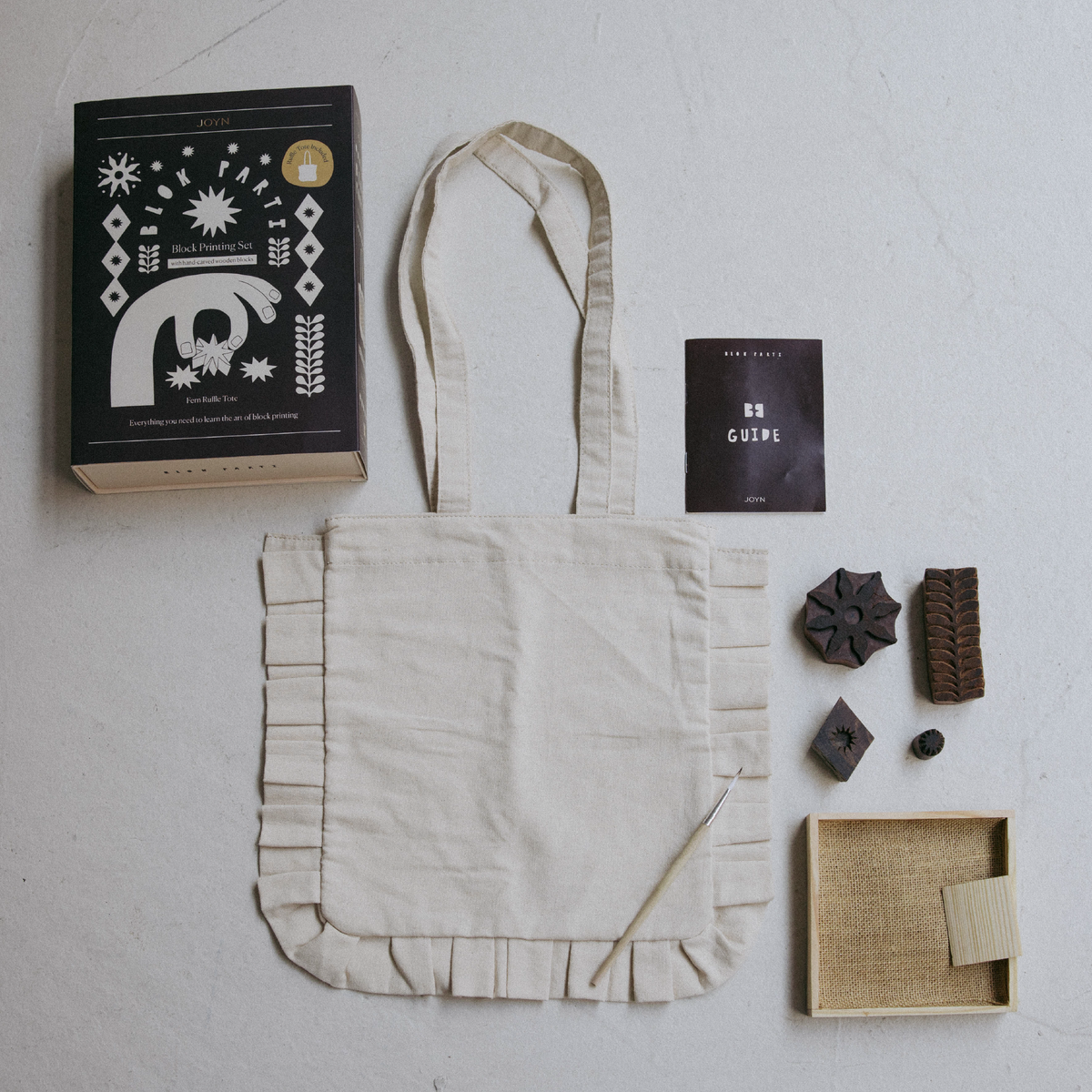 Block Printing Kit - Fern Ruffle Tote Set | Hand-Carved Wood Blocks + Canvas Bag