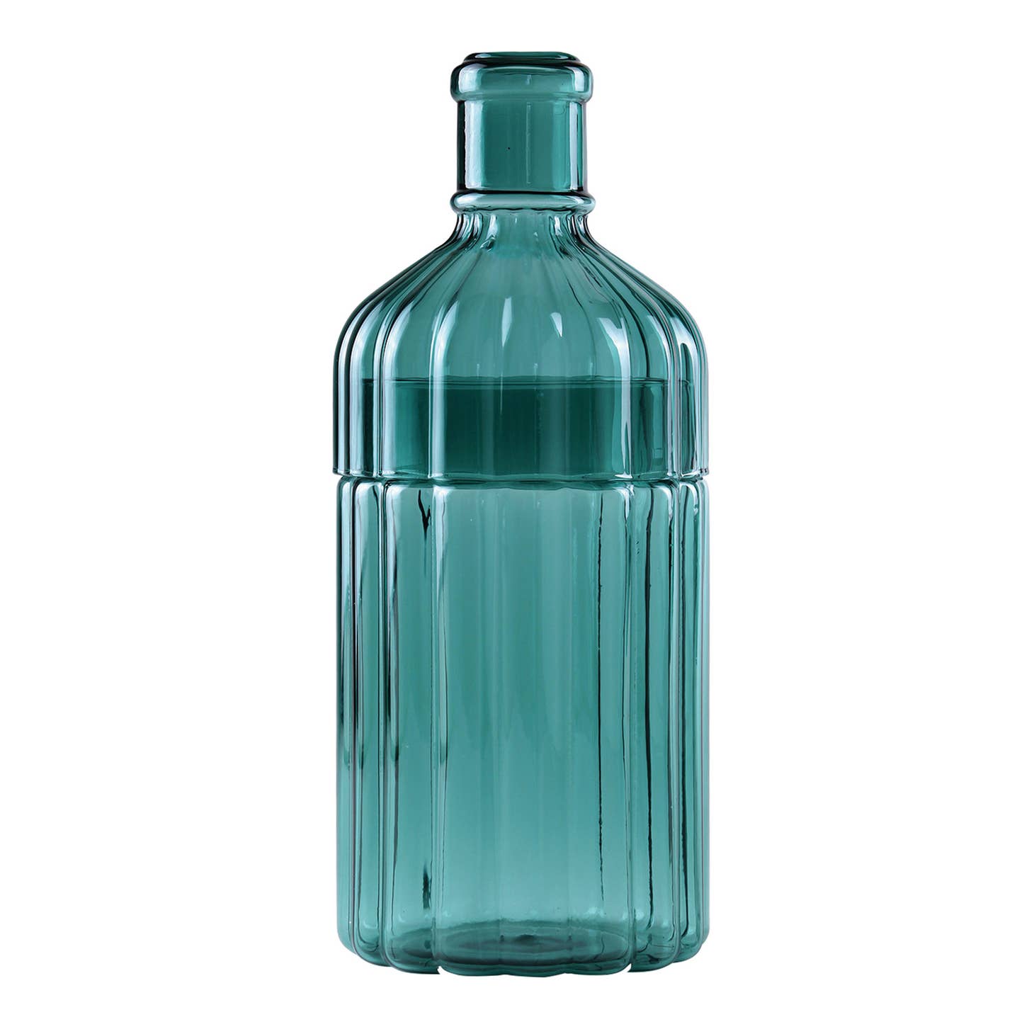 Metropolitan Elegance Ribbed Glass Flower Vase - Blue Green