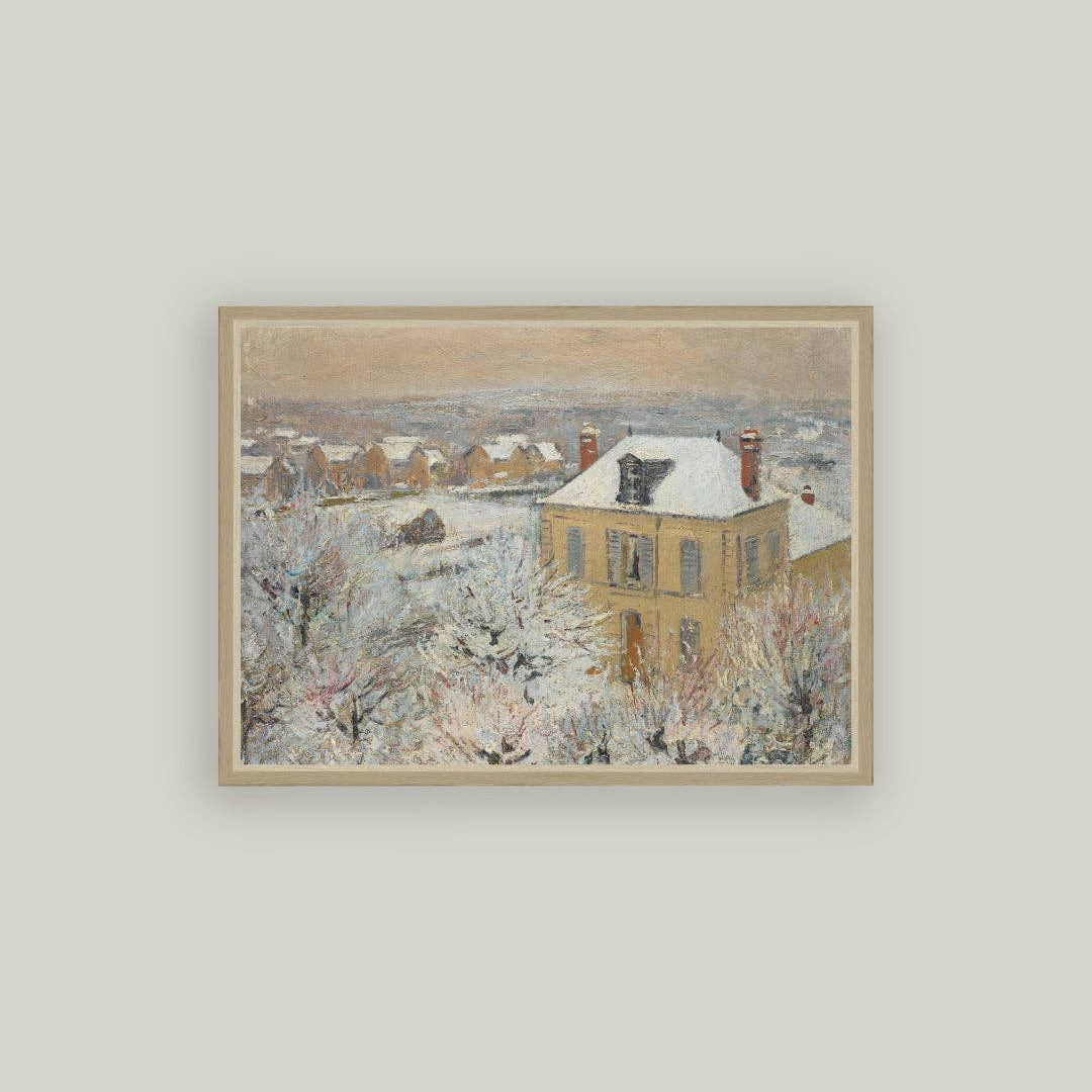 House in Winter Framed Antique Art - 11x15
