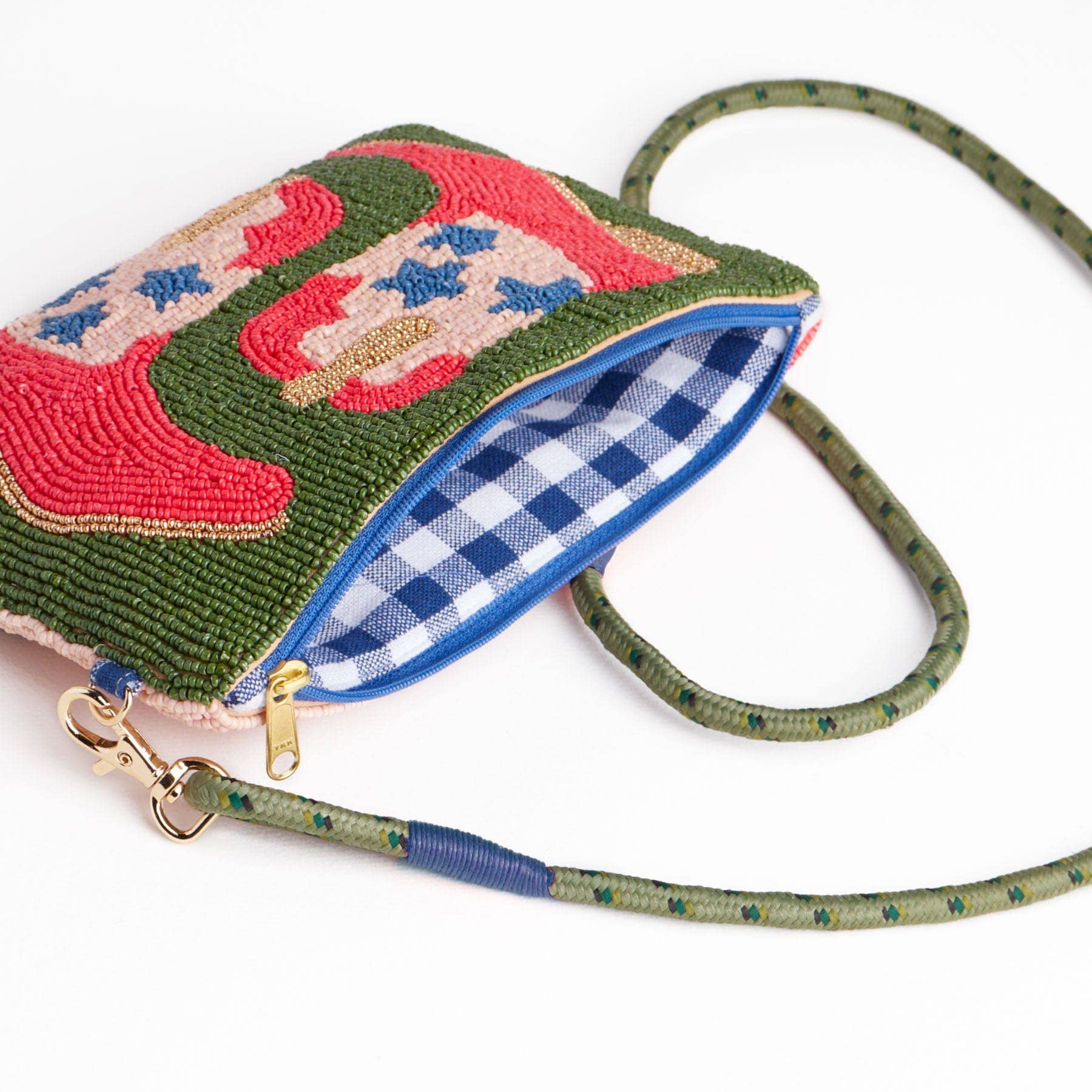 Leila Red Boots Seed Bead Clutch With Strap