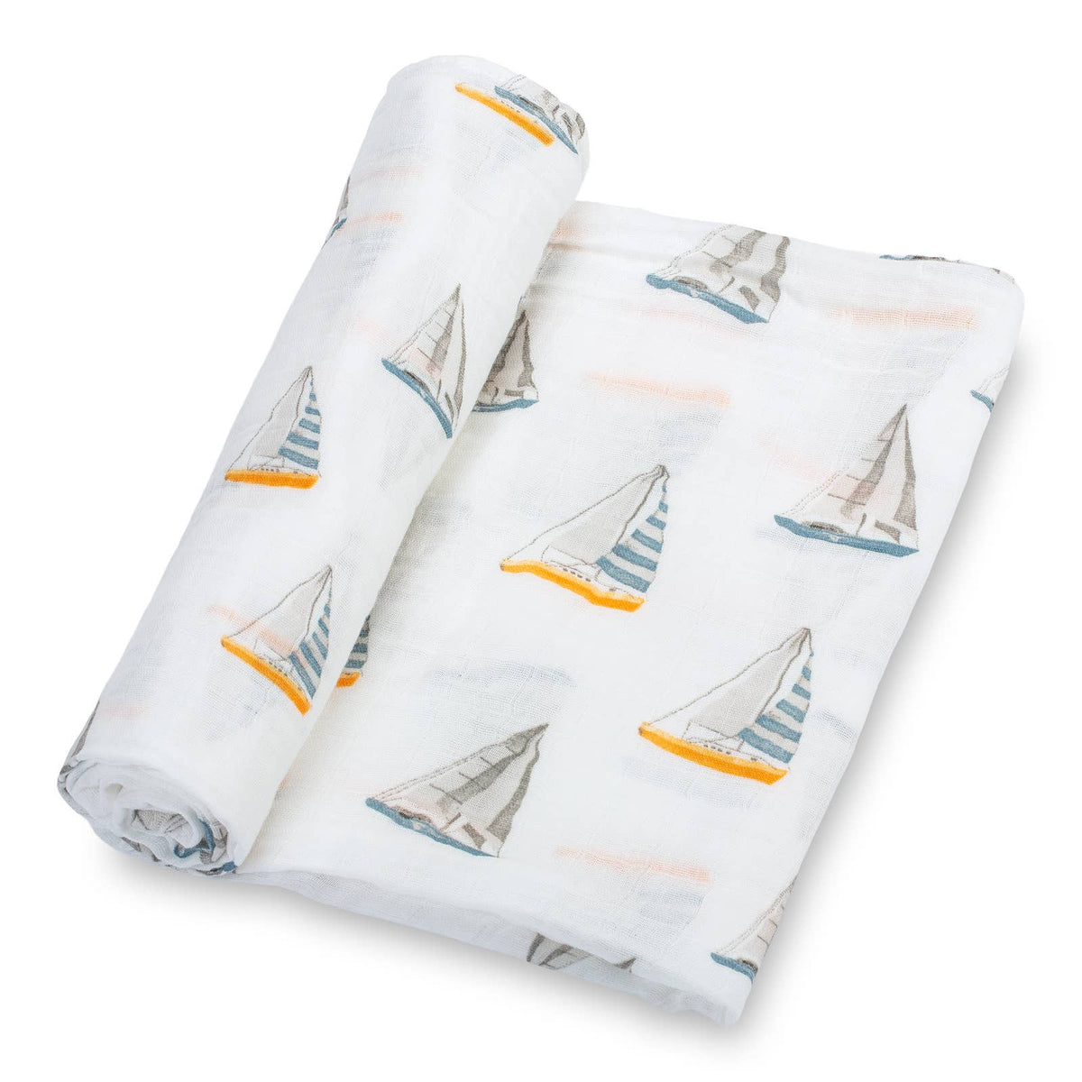 swaddle with sailboat pattern on a white background