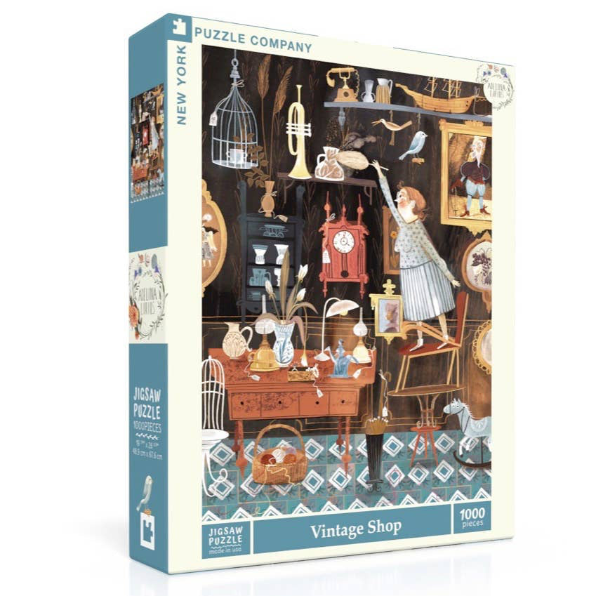 Welcome to Martha's Antique Shop! From clocks to vases paintings, trumpets, and precious toys for the little ones you are sure to find what you're looking for and more!
Details:
1000 Piece Jigsaw Puzzle
Finished Puzzle Size: 19.25"x26.625"
Linen Style Finish to reduce glare
Made in USA
Recommended Age: 13+ Years