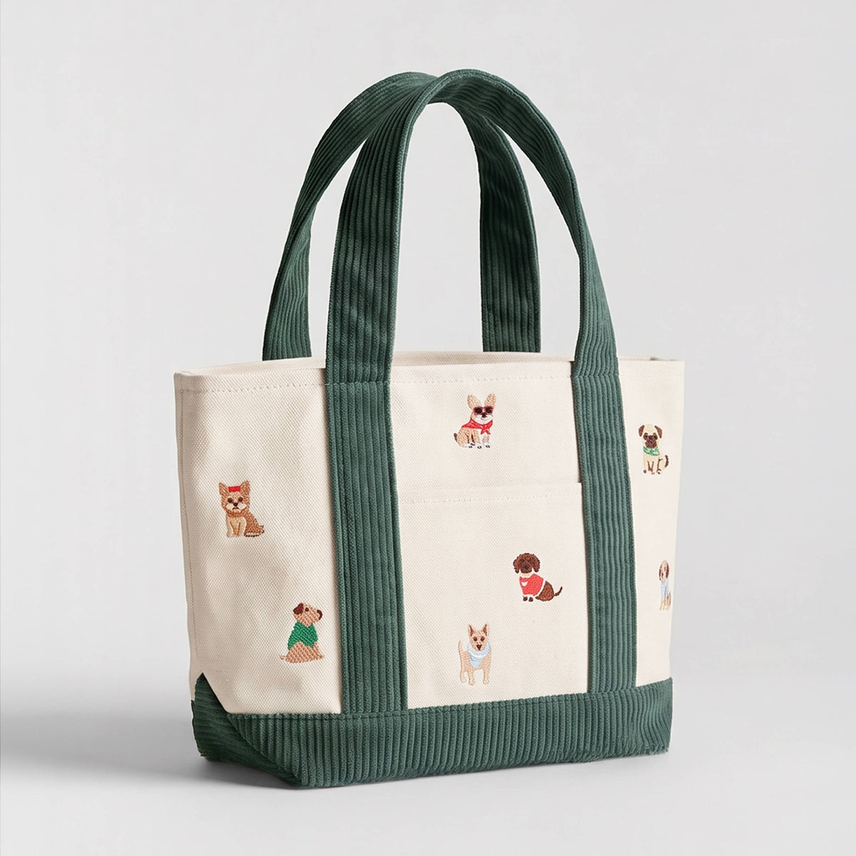 Dogs Embroidered Corduroy Mini Tote Bag