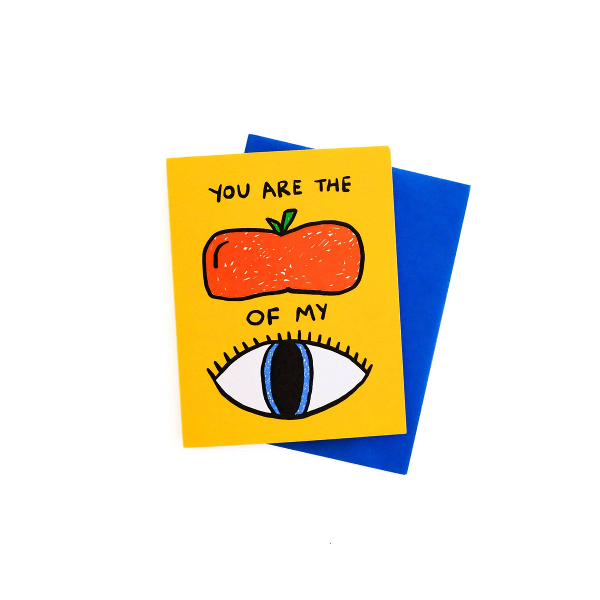 Colorful card with an eye illustration and text on a white background