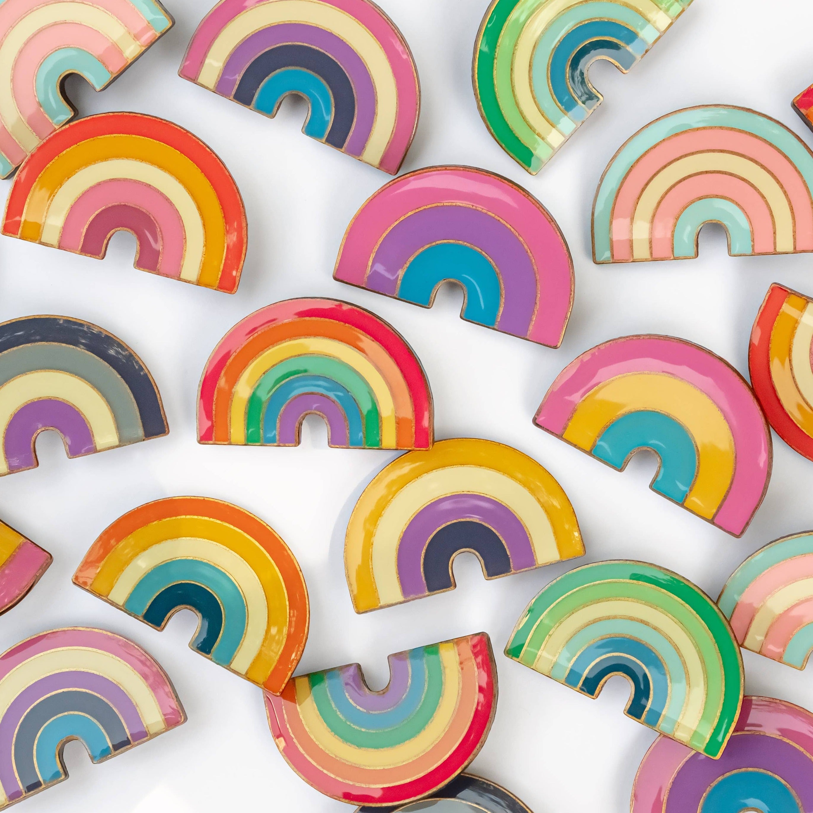 These LGBTQ+ Pride Rainbow pins have an antique brass and glossy epoxy finish for a classy vintage aesthetic. This pin features a retro style non-binary rainbow. Enamel pins are perfect for wearing on jackets, backpacks, bags, and other accessories. They can also be used to decorate pin boards, cork boards, and other surfaces. Enamel pins are also a popular choice for collectors, as they can be used to create a unique and personal collection! Size: 1.25" soft enamel pin