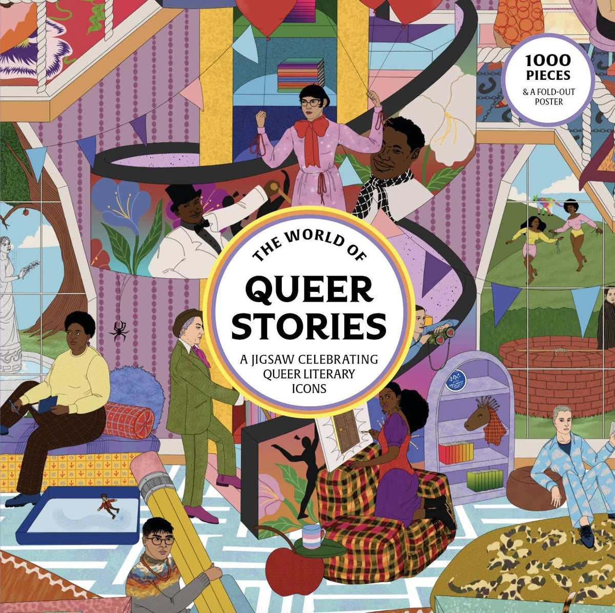 From the groundbreaking works of writers such as Audre Lorde and James Baldwin to contemporary voices like Ocean Vuong and Carmen Maria Machado, queer literature offers a powerful exploration of identity, love, desire and resilience. Queer voices and their stories reflect the struggles and triumphs of LGBTQ+ people while also serving as a beacon of hope and affirmation.
Piece together a 1000 piece vibrant celebration of queer literary greats in this scene of iconic writers and figures.