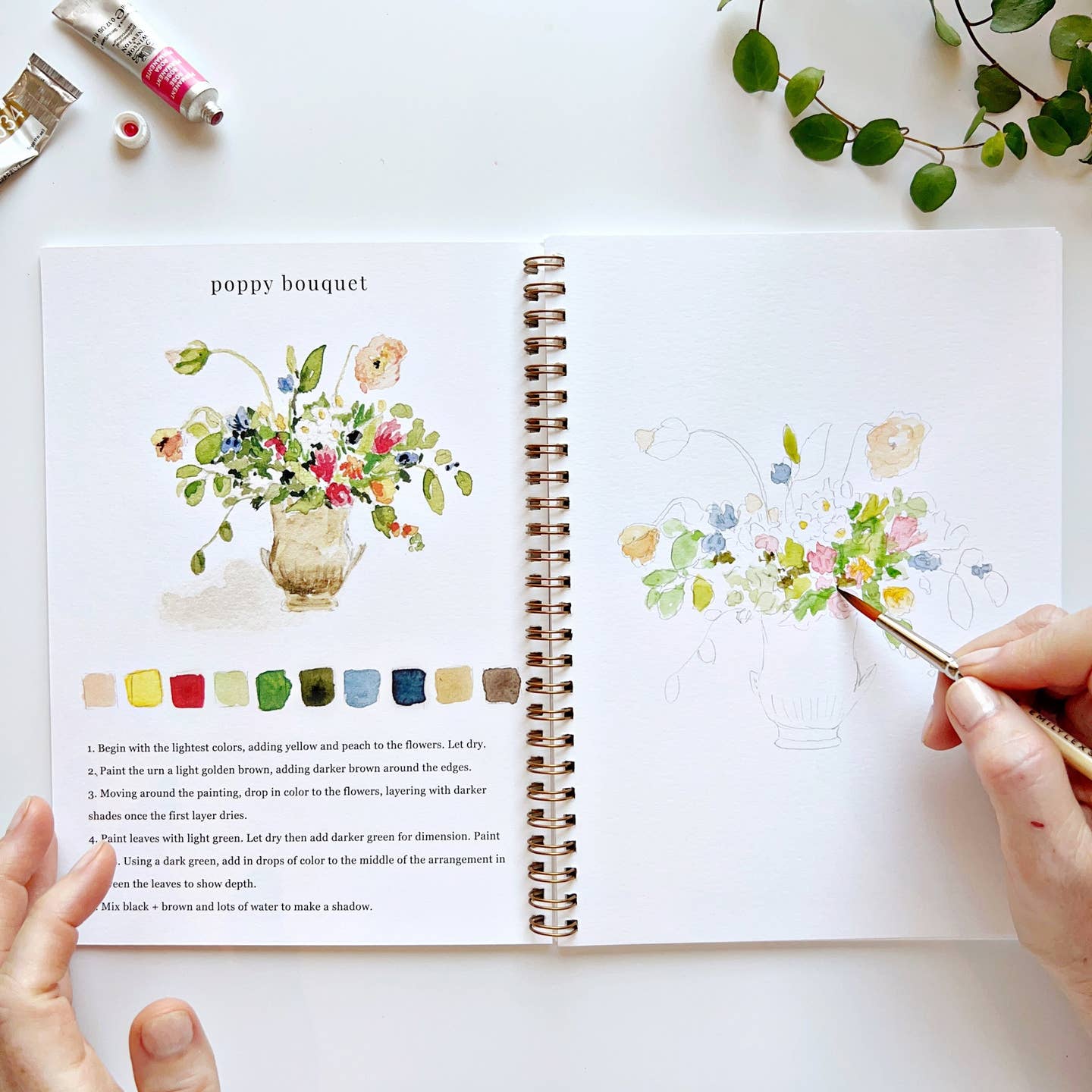 The Bouquets Watercolor Workbook includes 12 floral bouquet illustrations with an example of the finished painting, step-by-step instructions, and a lightly illustrated sketch for you to paint. It's just like a coloring book, but with watercolor!
Enjoy this peaceful painting hobby on your own, with children, or with friends. Makes a wonderful gift and is perfect for artists of any age.