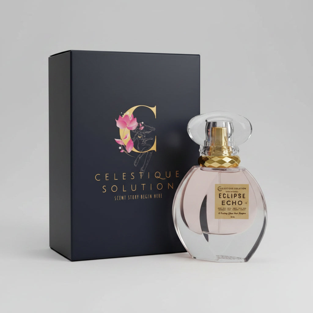 Celesifique Solution perfume bottle with packaging on a wooden surface