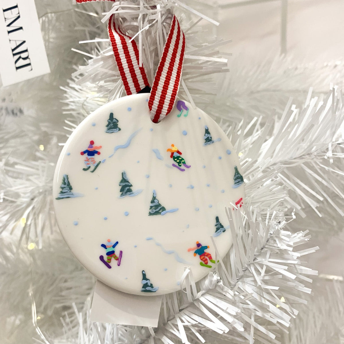 Hand Painted Tiny Skier Ornament