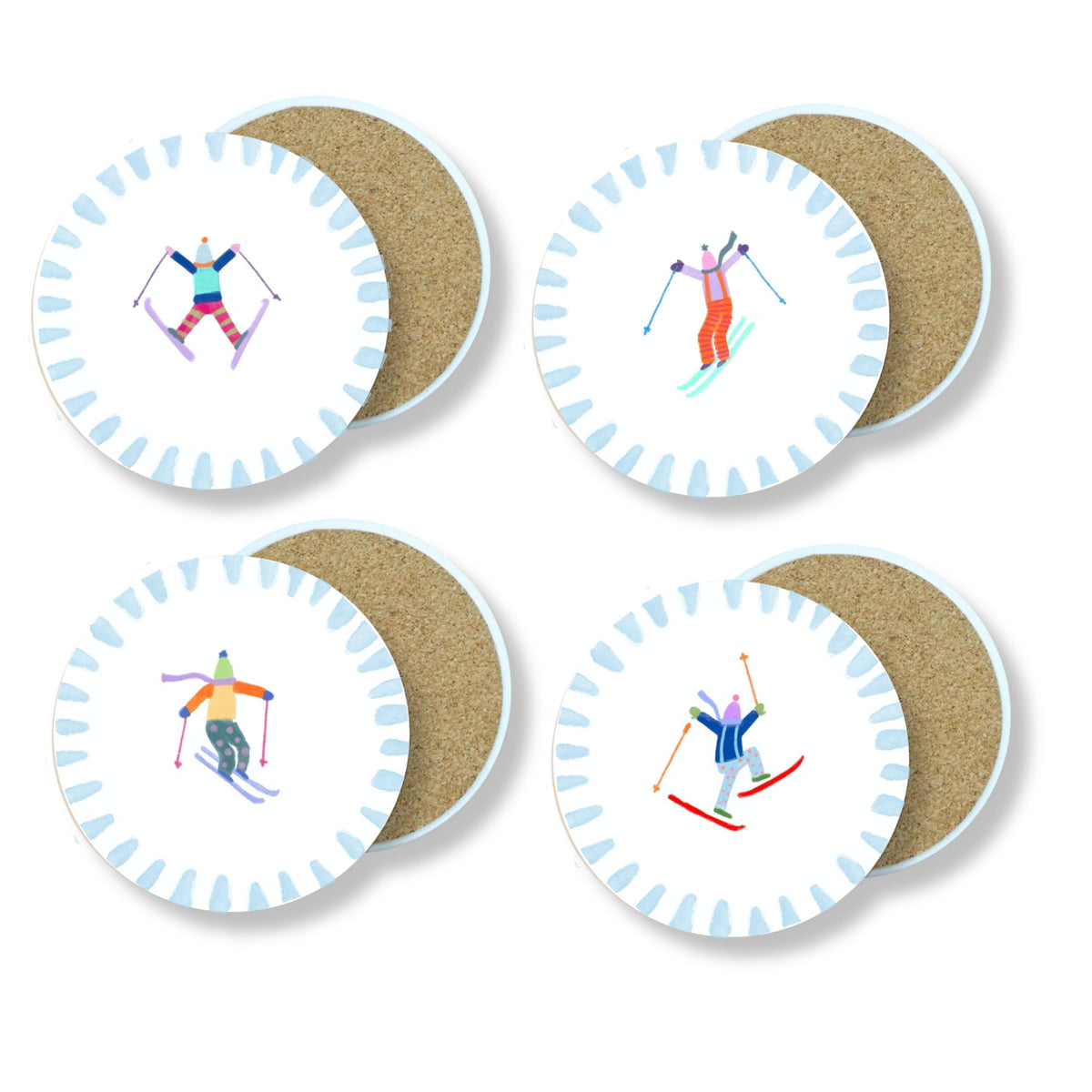 Skiers and Stripes Round Coaster Set