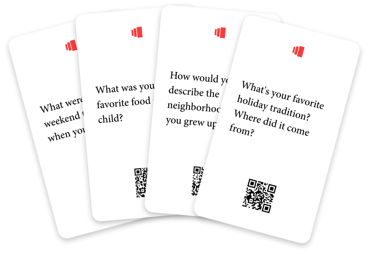 Unlock family stories you've never heard before with Storied Starter Cards—78 thoughtfully designed conversation prompts that make it easy to preserve precious memories before they're lost forever.