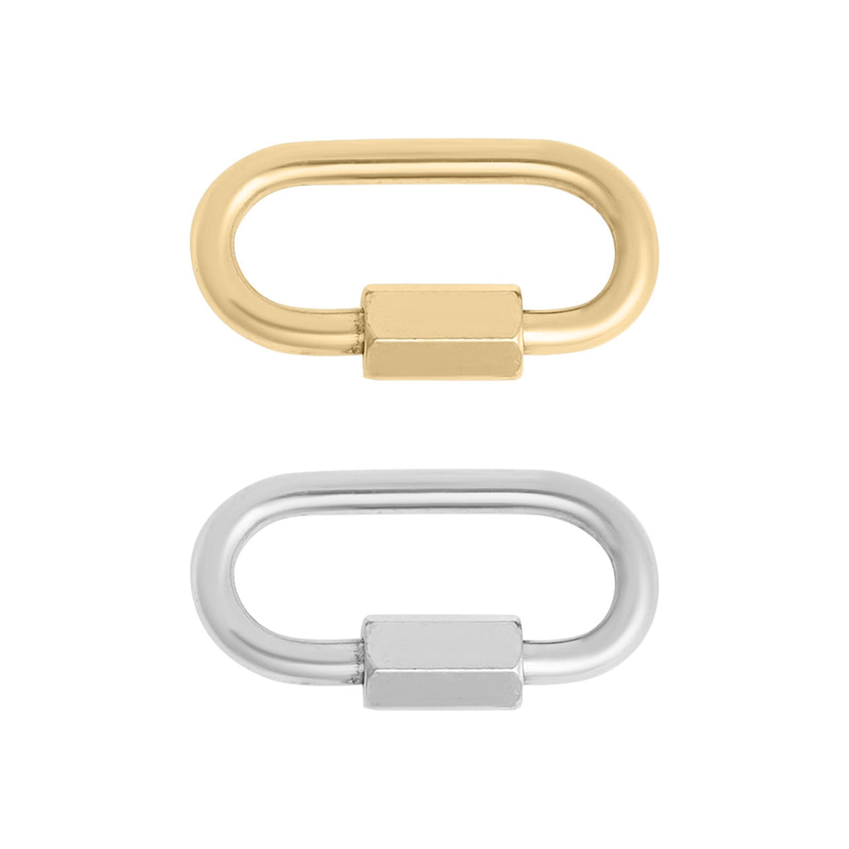 Enhance your jewelry designs with our NEW carabiner charm clasps! Designed to be used for quicker necklace making and charm keeping, this is the perfect way to turn your unfinished chains into necklaces and bracelets that are charm-friendly and on trend.
The Stainless Steel Classic Carabiner Charm Clasp features a polished finish made of 316L stainless steel with an easy-to-open, twisting center piece to open and close.