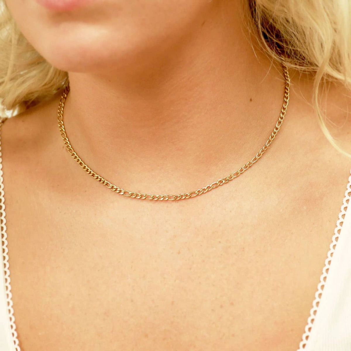 The 18K Gold Figaro Chain Necklace is a classic, timeless staple to carry for every season. This chain is a best seller for men and women that can be worn alone or paired with other chains to achieve the perfect layered necklace look. The Figaro Chain Necklace features a diamond cut flat construction that lays smoothly against the chest for comfortable wear all day long.