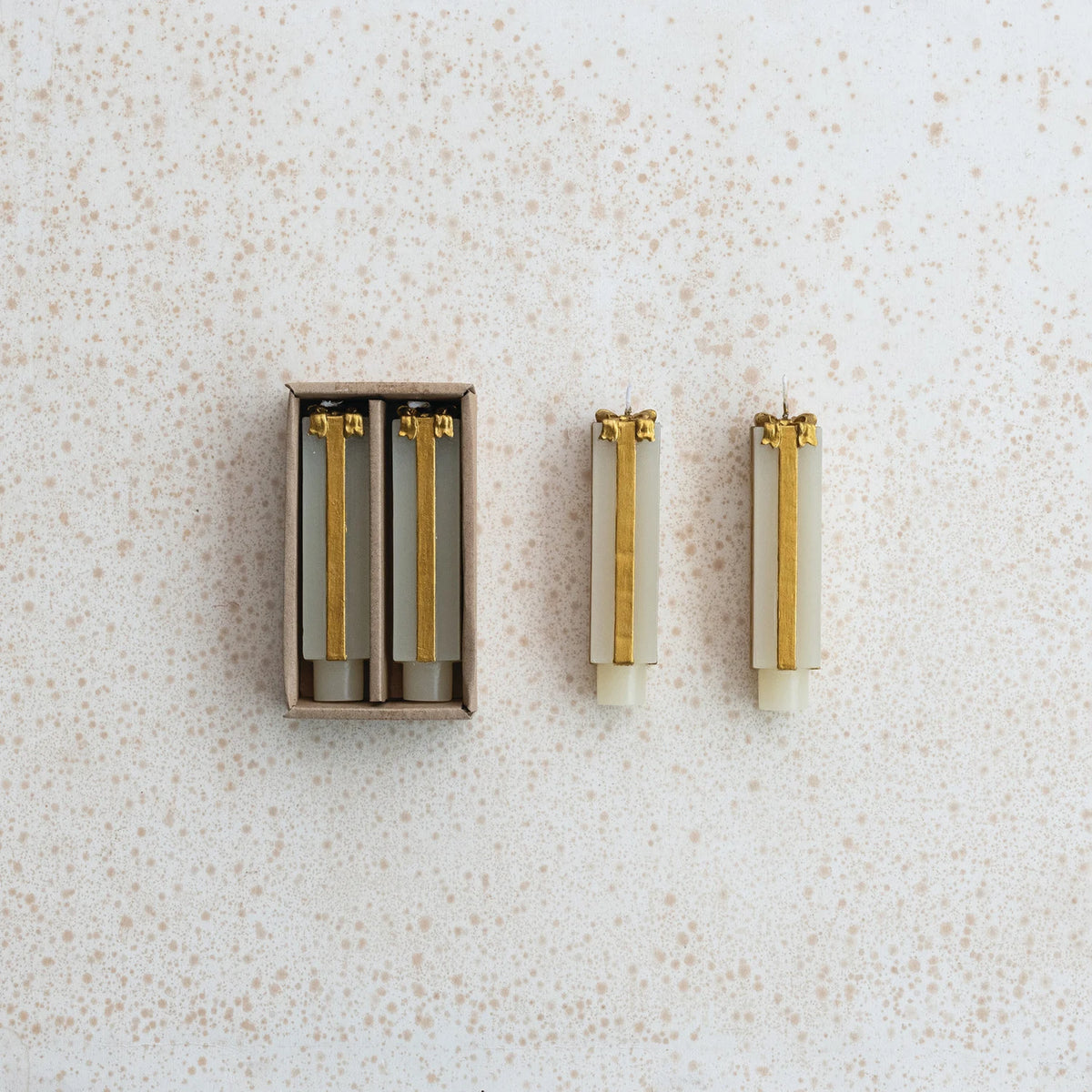 Unscented Present Taper Candles in Gold - 2 Size Options