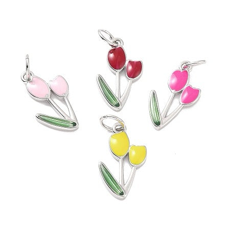 Add a gorgeous touch of spring to your jewelry collection with our delicate Silver Tulip Charms. The colorful enamel tulips are available in four stunning shades and are the perfect addition to your favorite bracelet or necklace. Elevate your style and embrace the beauty of nature with these charming pieces.
Details:
Lead Free & Cadmium Free, Platinum
brass enamel charm
Available colors: hot pink, light pink, red and yellow