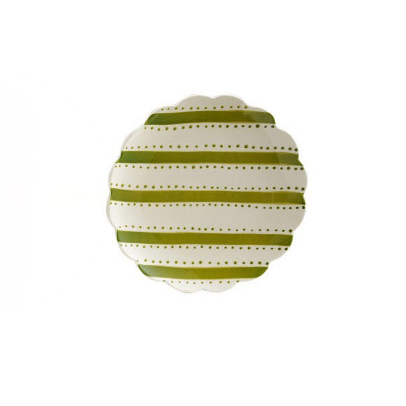 Hand-Painted Stoneware Scalloped Plate - Olive Sprinkle