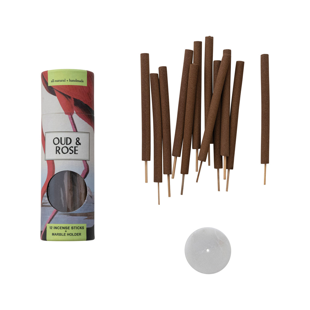 Oud & Rose Scented Thick Incense Sticks & Marble Holder