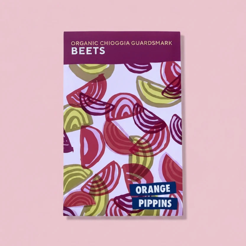 Aptly nicknamed Candy Stripe beets. Fun and festive with sweet, mild flavor!
This old Italian heirloom is THE beet to grow if you can only grow one. It’s hard to believe that something so bright and festive emerges out of the dirt. Their striking beauty is best appreciated sliced raw or in matchsticks, but they are also wonderful for roasting where their color and flavor will mellow. And don’t forget to eat the greens too, steamed with lots of butter. Yumm.
Beets are a cool season plant. Direct sow.
