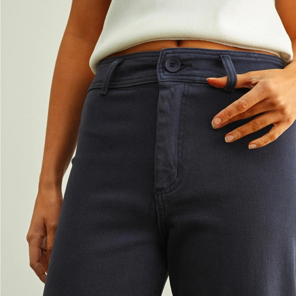 Straight Wide Leg Denim Pants - Navy