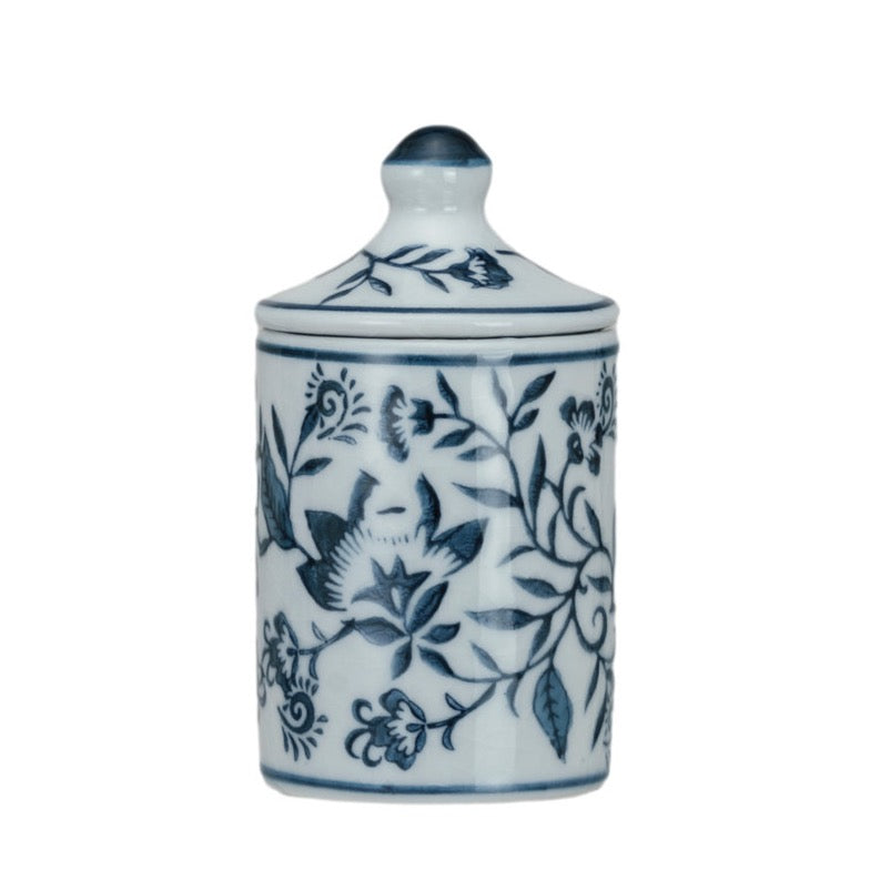 Hand-Painted Blue Patterned Stoneware Spice Jar - 4 Styles