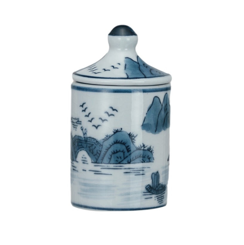 Hand-Painted Blue Patterned Stoneware Spice Jar - 4 Styles