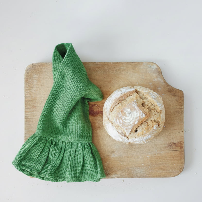 Ruffled Waffle Weave Tea Towel - Green