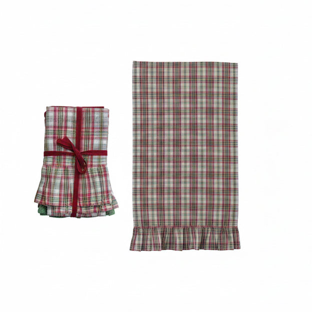 Ruffled Waffle Weave Tea Towel - Soft Holiday Plaid
