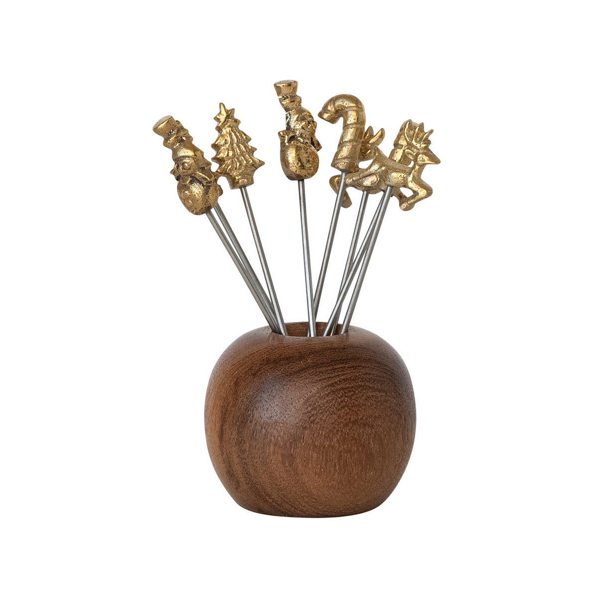 Bring warmth and effortless charm to your holiday gatherings with this beautiful appetizer pick set. Crafted with a beautiful natural mango wood holder and eight matching picks, it makes hosting feel seamless, welcoming, and delightfully festive. Perfect for serving small bites, cheese platters, and festive treats to family and friends.