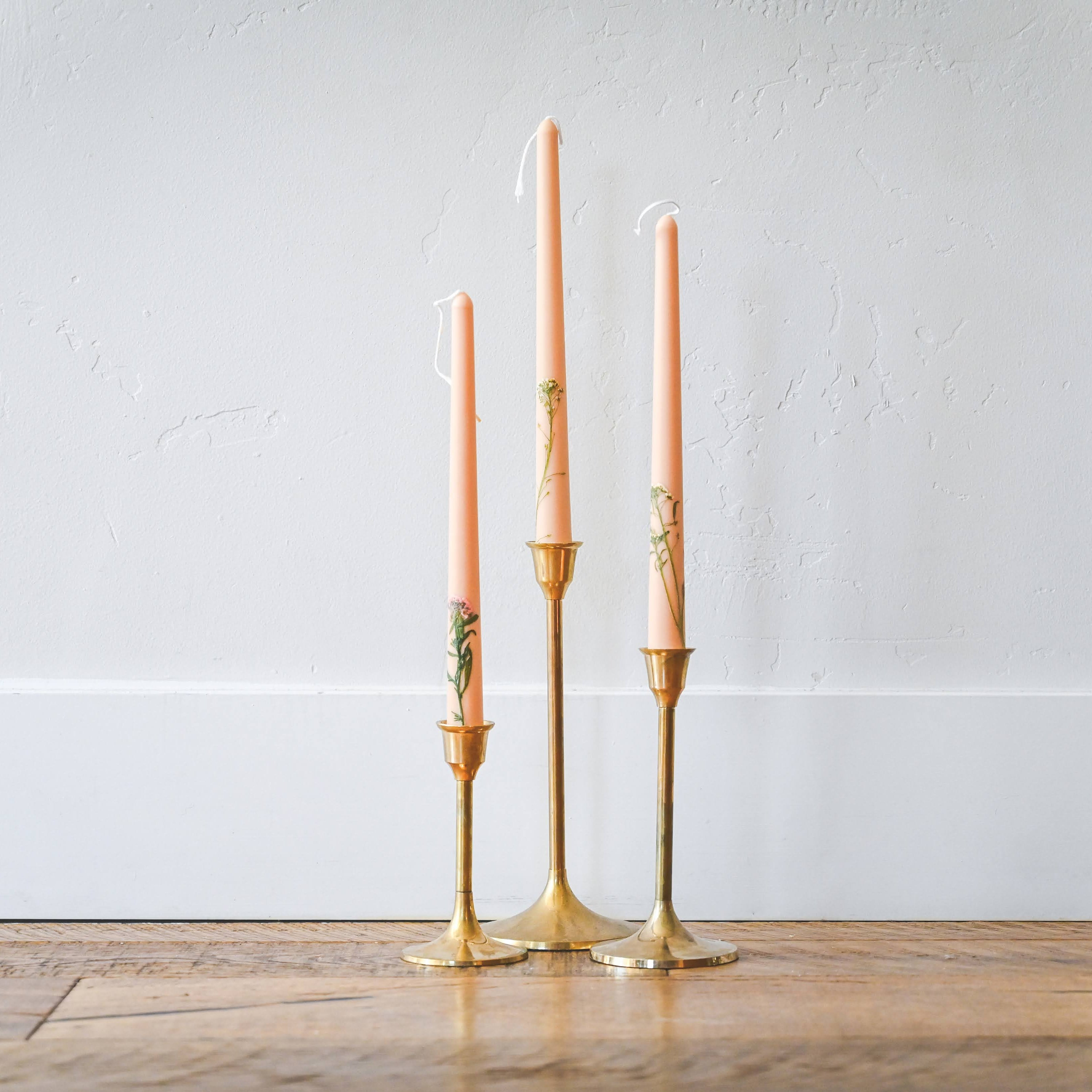 Floral Inlaid Tapered Candle - Set of 3