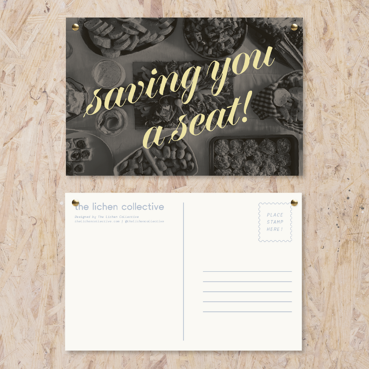 saving you a seat postcard