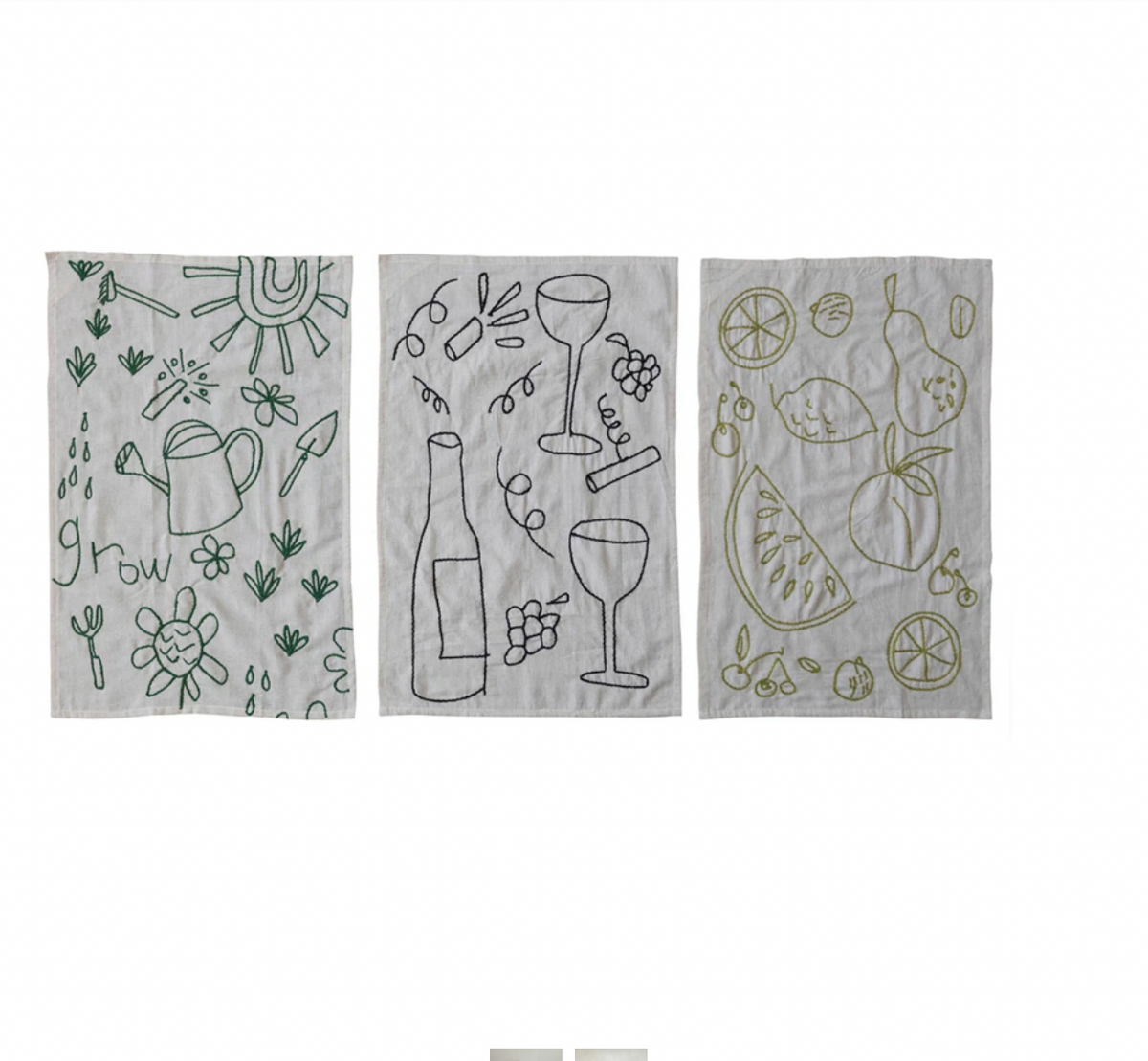 Woven Cotton & Linen Tea Towel w/ Embroidered Scene