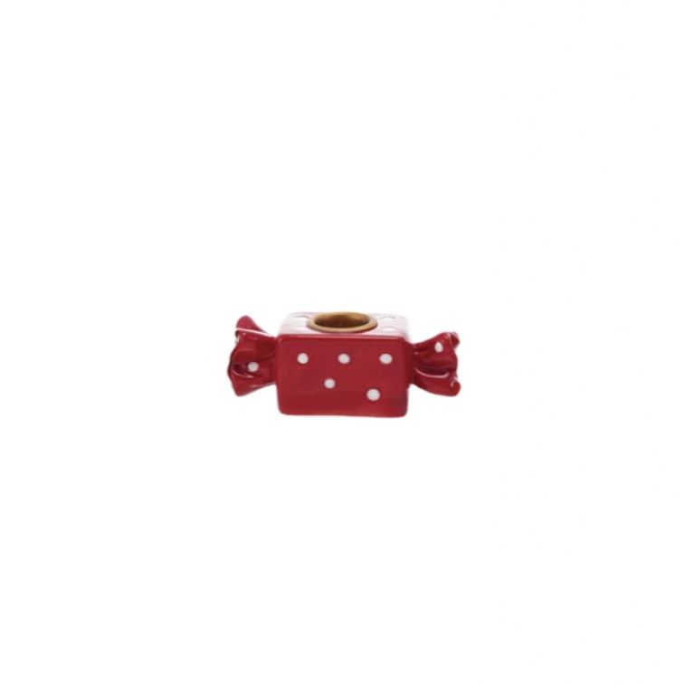 Stoneware Red Polka Dot Candy Taper Holder
