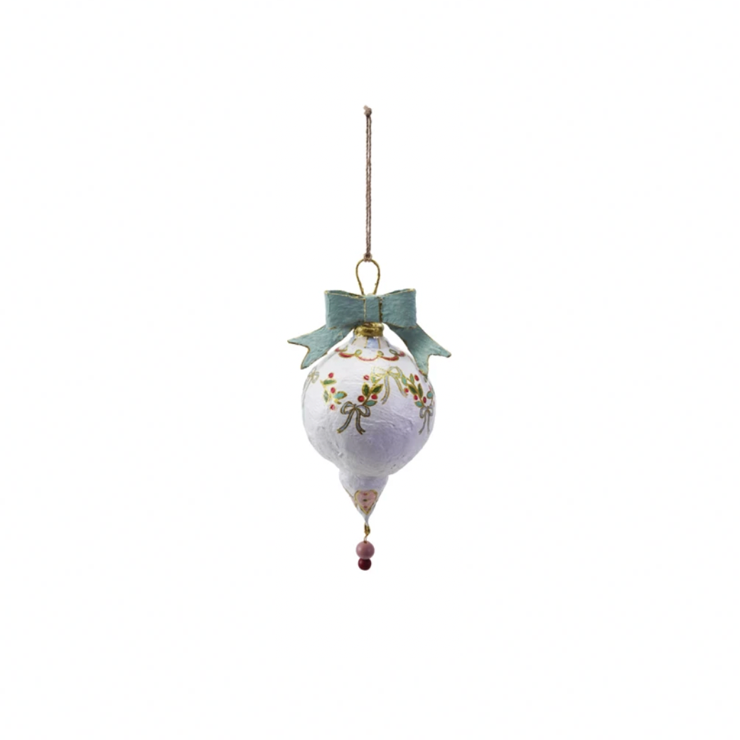 Decorative hanging ornament with floral design on a white background