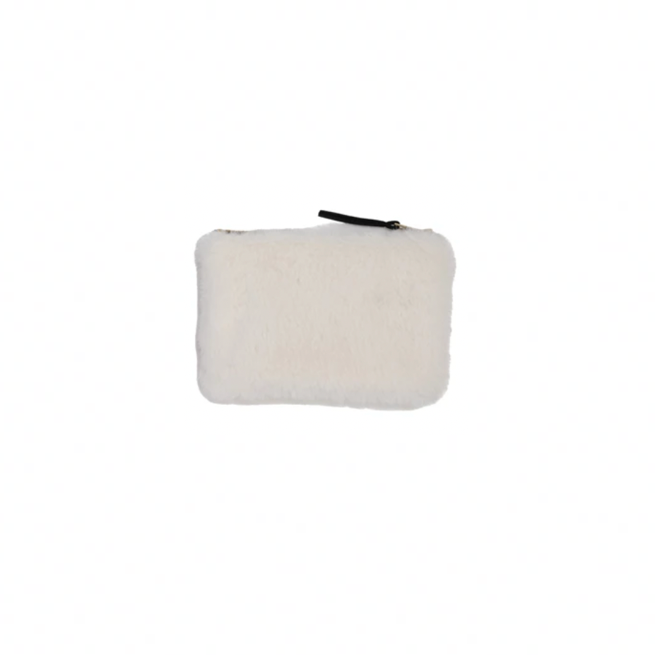 Faux Fur Fabric Zipper Pouch - White