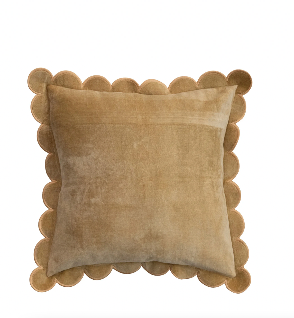 Cotton Velvet Pillow w/ Scalloped Flange & Embroidered Edge - Mustard