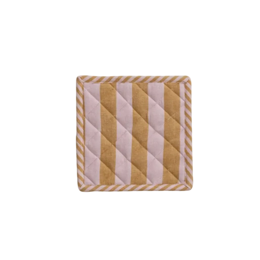 Woven Cotton Striped Pot Holder - Mustard & Pink