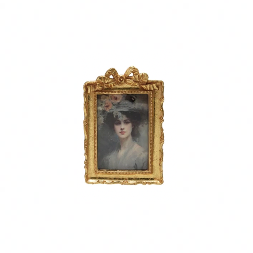 Resin Photo Frame with Bow - Gold Finish