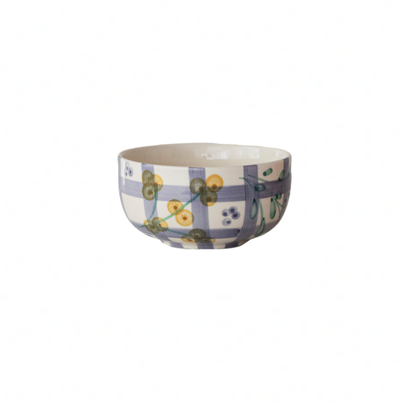 Decorative ceramic BLUE bowl with floral pattern on a white background
