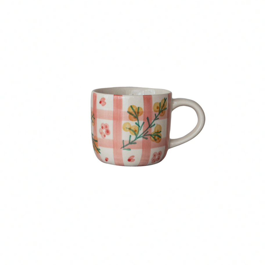 Hand-Painted Stoneware Mug - Pink