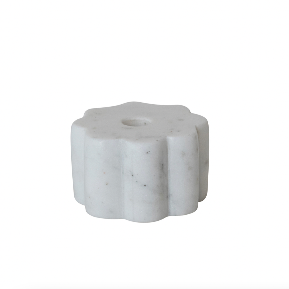 White marble candle holder on a white background
