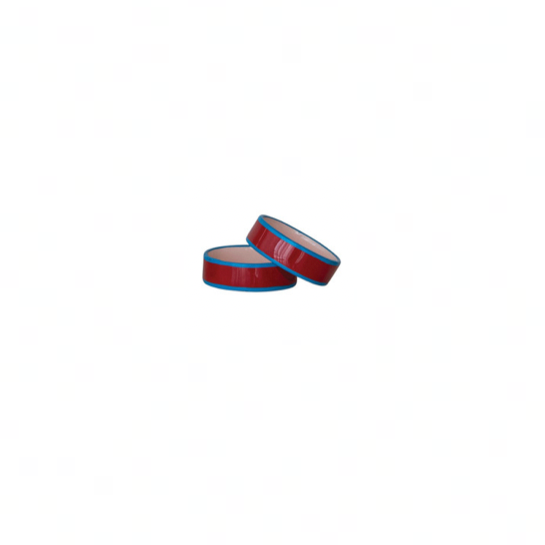 Dark red enameled napkin rings with blue line on each side