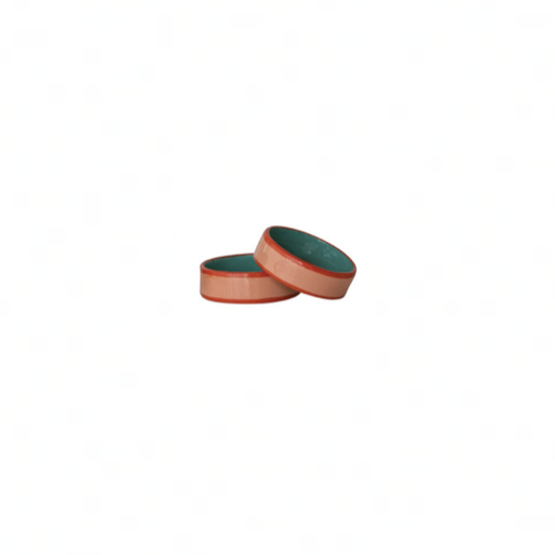 Pink enameled napkin rings with Orange line on each side