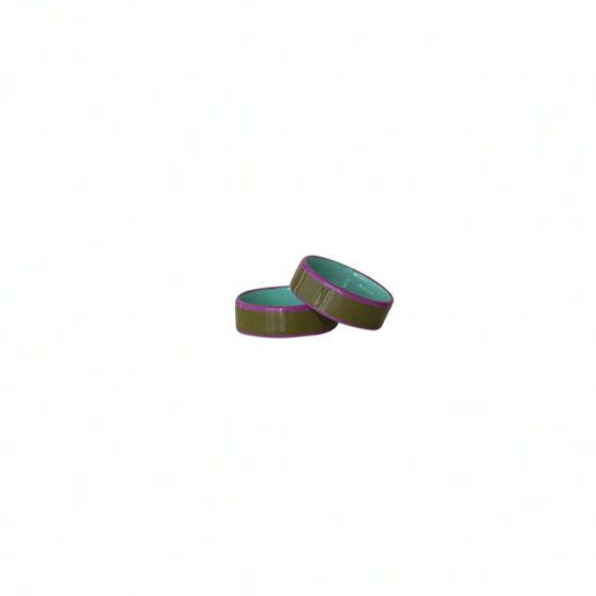 Army Green enameled napkin rings with purple line on each side