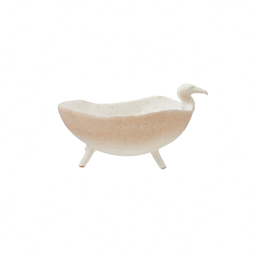 White Speckled Stoneware Footed Bird Shaped Bowl